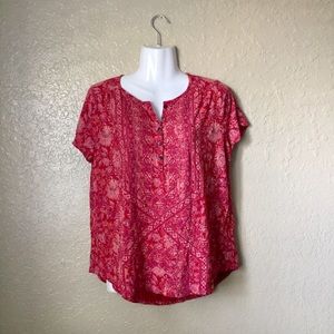 Lucky Brand Red Floral Print Blouse Sz Large